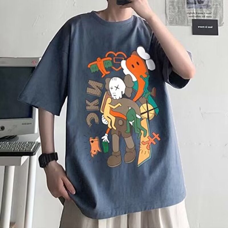 Summer Round Neck Short Sleeve T-Shirt Hong Kong Style Creative Printed Half Sleeve Men'S And Women'S T-Shirt Bottoming Top - Image 5