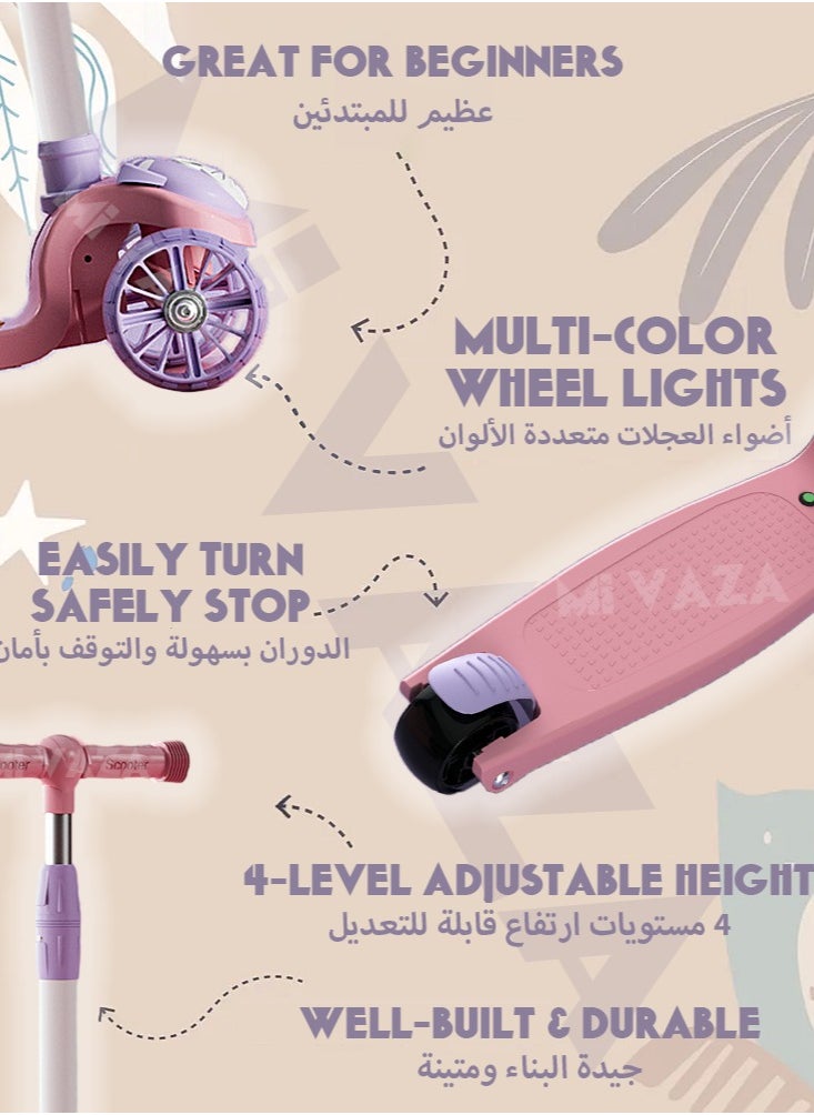 Mi VAZA Kids Three Wheel Scooter With Light Up LED Wheels For Toddlers Girls & Boys, 4 Adjustable Height, Lean To Steer, Extra-wide Deck, Light Up Wheels For Children From 3 To 14 Years Old  - Image 2