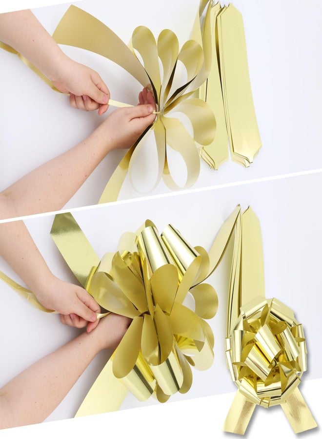 FORBINBO 2 Pcs Large Ribbon Pull Bow - 12" Wide, Big Gift Bows for Cars Decor, New Houses, Gift Basket, Presents, Wreath, Decoration, Office (Gold - Image 3