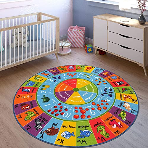HEBE Kids Play Rug 4ft ABC Alphabet Numbers Shapes Educational Kid Area Rug Washable Baby Crawling Mat Non Slip Kid Play Mat Carpet for Girl Boy Bedroom Playroom - Image 5