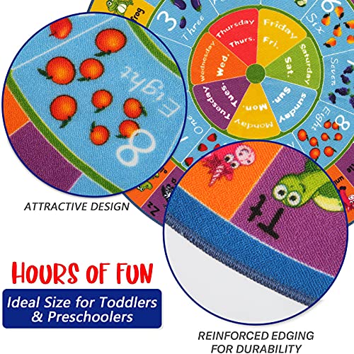 HEBE Kids Play Rug 4ft ABC Alphabet Numbers Shapes Educational Kid Area Rug Washable Baby Crawling Mat Non Slip Kid Play Mat Carpet for Girl Boy Bedroom Playroom - Image 4