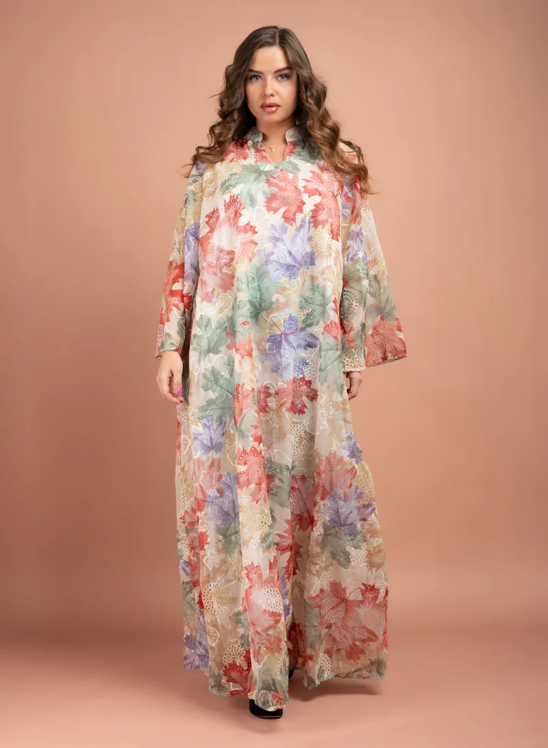 IKKXA Multicolor Printed Kaftan CJ1006 Red