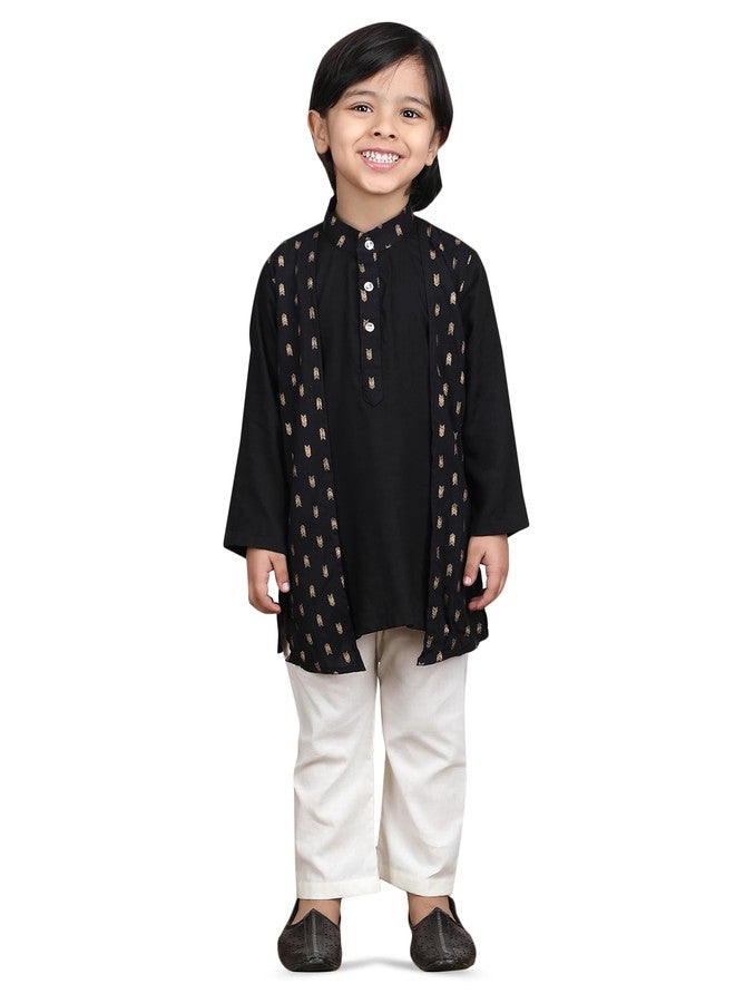 POLKA TOTS Premium Kurta Pajama for Kids Boys | Jubba for Kids Kurta Pyjama Set for Boys | Sherwani for Boys | Traditional Outfit | Wedding Celebration & Indian Festive Clothing Set | Black- 2-3 Y - Image 1