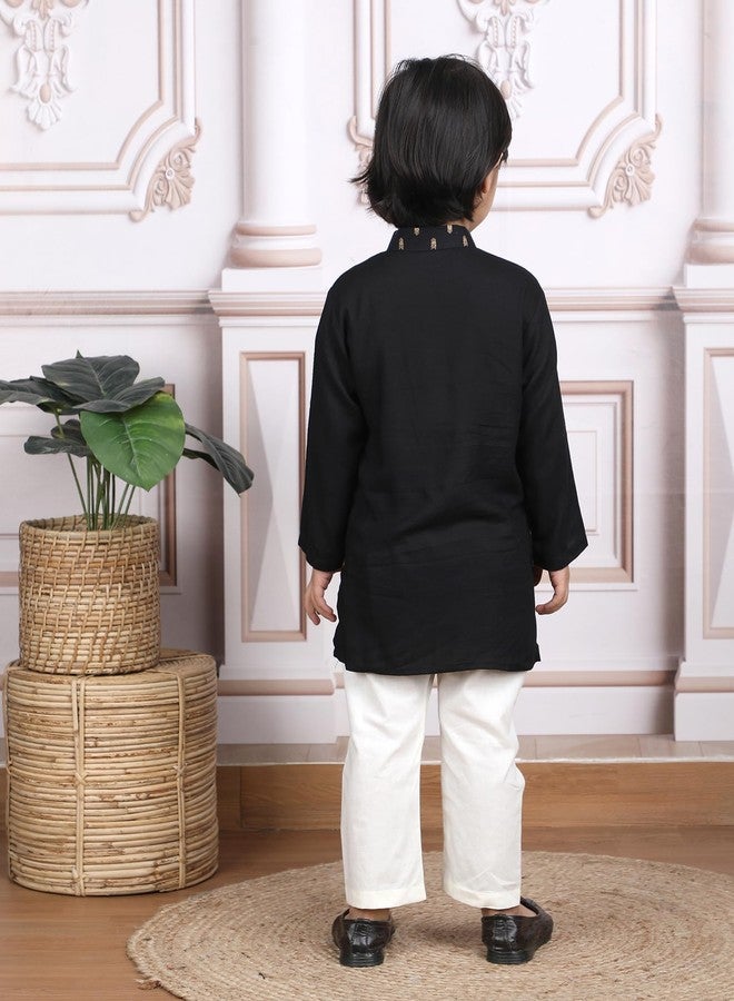 POLKA TOTS Premium Kurta Pajama for Kids Boys | Jubba for Kids Kurta Pyjama Set for Boys | Sherwani for Boys | Traditional Outfit | Wedding Celebration & Indian Festive Clothing Set | Black- 2-3 Y - Image 2