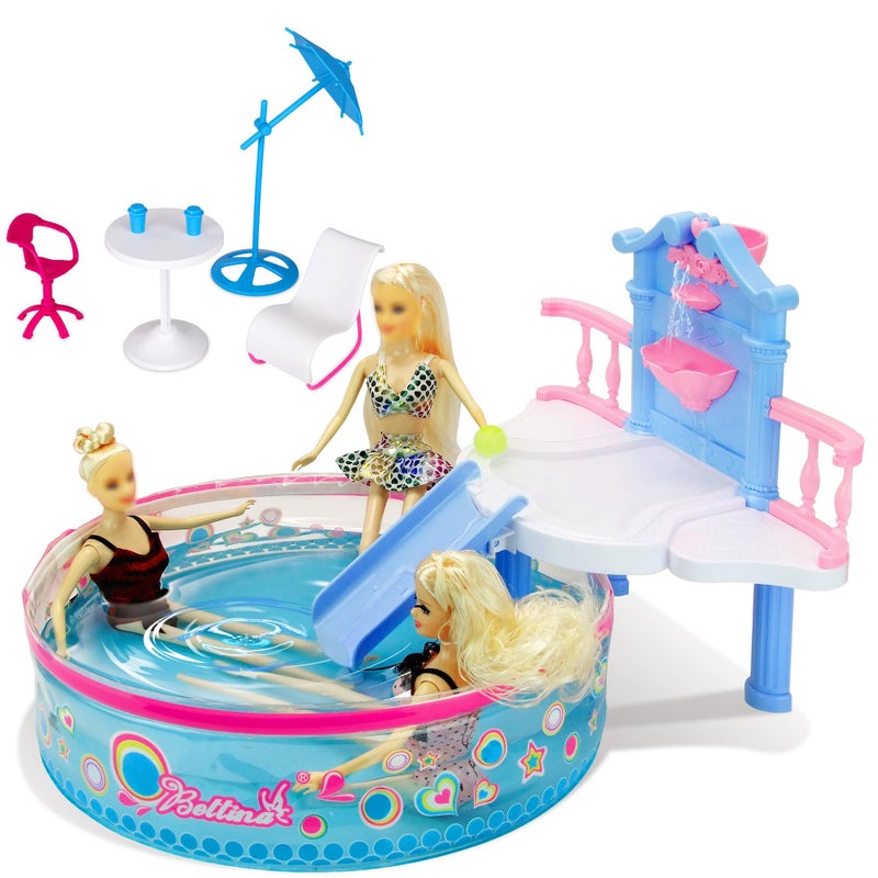 Bettina Glam Deluxe Doll Pool Playset with 7 Pcs Accessories Fits 12 Inch Dolls Kids Gifts for 3 to 8 Year Olds Girls Bath Toys for Toddlers Birthday Xmas Gift for Girls Kids Aged 3 - Image 2