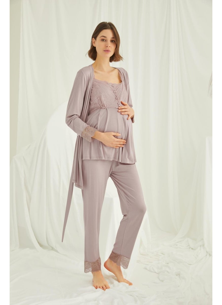 Women's Lace Front Buttoned Maternity and Postpartum 3-Piece Pajama Set - pzsku/Z53A1F4D7E573CEEEA612Z/45/_/1740075639/1b7b2194-3dc4-4d90-a4b0-802486ac2abb