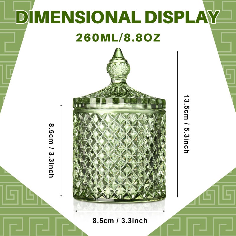 Aoriher 4 Pcs Crystal Glass Candy Jar Set with Lids Home Decorative Storage Jars for Apothecary, Bathroom, Kitchen, and Pantry, Ideal for Cotton Swabs and Jewelry (Medium,Green) - Image 2