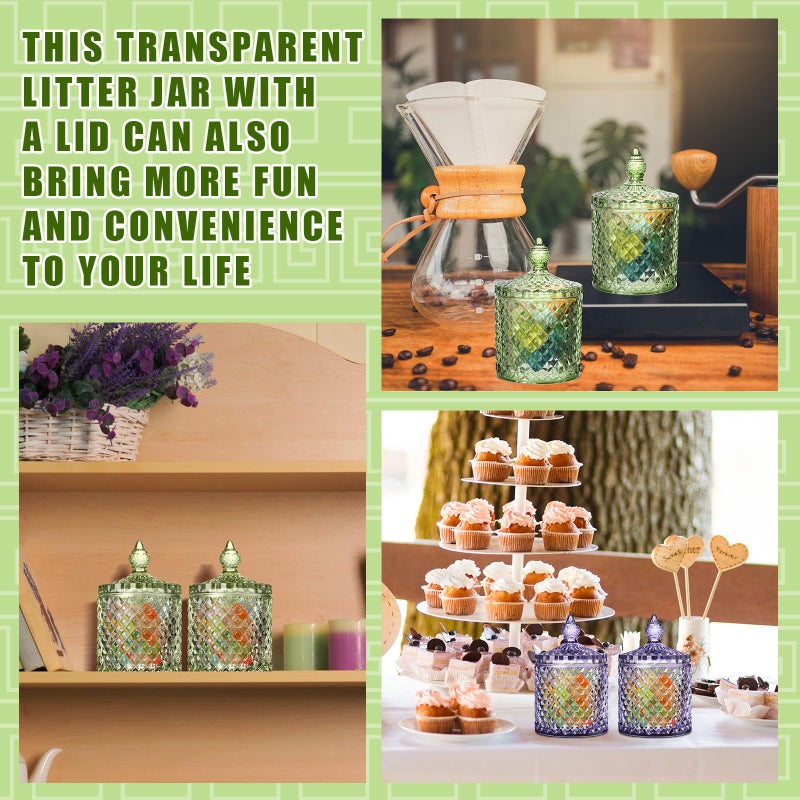 Aoriher 4 Pcs Crystal Glass Candy Jar Set with Lids Home Decorative Storage Jars for Apothecary, Bathroom, Kitchen, and Pantry, Ideal for Cotton Swabs and Jewelry (Medium,Green) - Image 5
