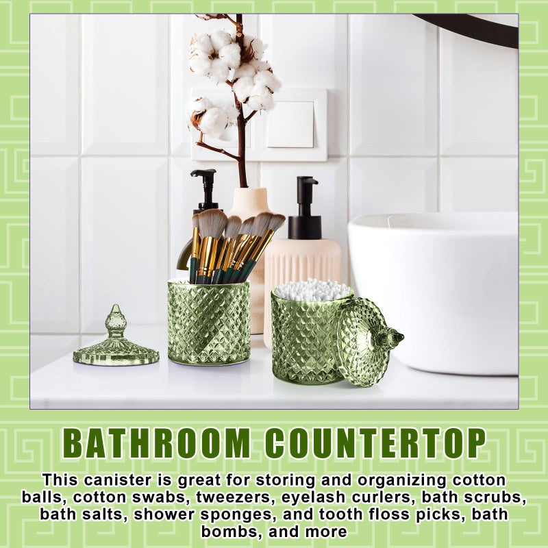 Aoriher 4 Pcs Crystal Glass Candy Jar Set with Lids Home Decorative Storage Jars for Apothecary, Bathroom, Kitchen, and Pantry, Ideal for Cotton Swabs and Jewelry (Medium,Green) - Image 4