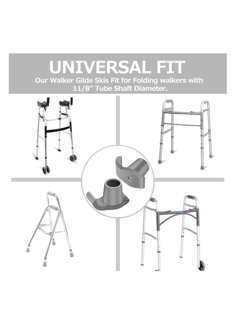 Glide Walkers Skis, Universal Fit Feet Glides Replacement for 1-1/8 Inch Tubes, Walker Accessories, Made of High Quality PVC+PP Material, Easy To Install & Remove, Indoor/Outdoor Use (4 Pack, Gray) - Image 2