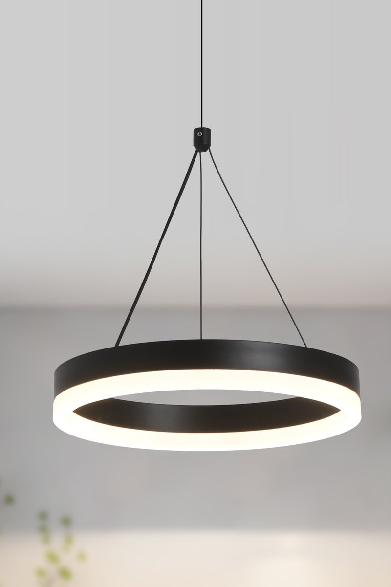 YATAI LIGHTING Modern LED Pendant Light, 1-Ring Dimmable Hanging Chandelier with Remote, Adjustable Height, 3000K-6000K, 14W Black Acrylic & Metal Ceiling Light for Dining Room, Kitchen, 25CM - Image 1