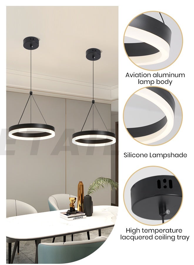 YATAI LIGHTING Modern LED Pendant Light, 1-Ring Dimmable Hanging Chandelier with Remote, Adjustable Height, 3000K-6000K, 14W Black Acrylic & Metal Ceiling Light for Dining Room, Kitchen, 25CM - Image 2