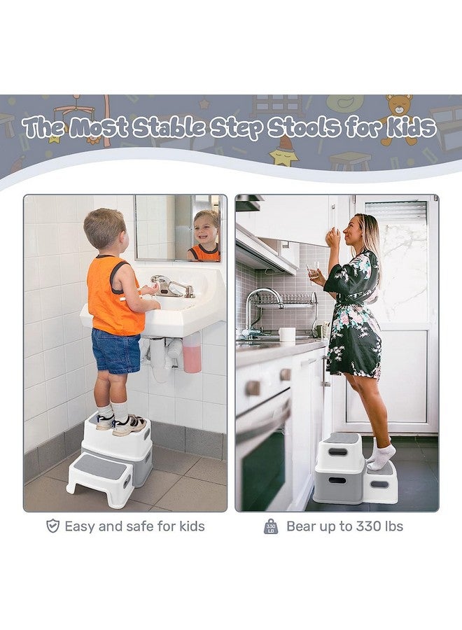 GAOMON 2 Step Stools for Kids, Anti-Slip Toddler Step Stool for Bathroom Sink, Two Step Stool for Toddlers Toilet Potty Training, Toddler Stool for Kitchen Counter Bedroom, Grey - Image 4