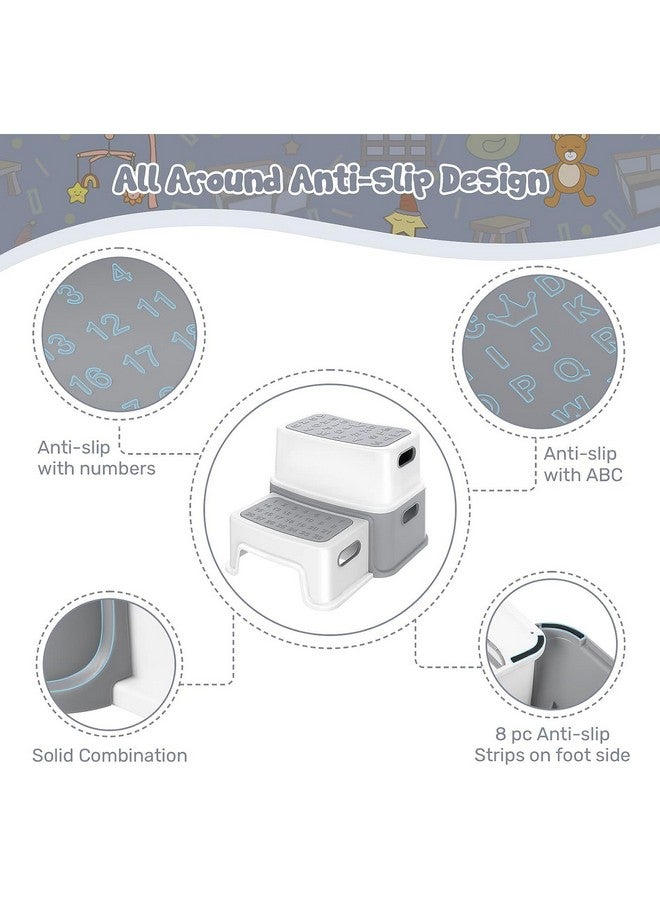 GAOMON 2 Step Stools for Kids, Anti-Slip Toddler Step Stool for Bathroom Sink, Two Step Stool for Toddlers Toilet Potty Training, Toddler Stool for Kitchen Counter Bedroom, Grey - Image 3