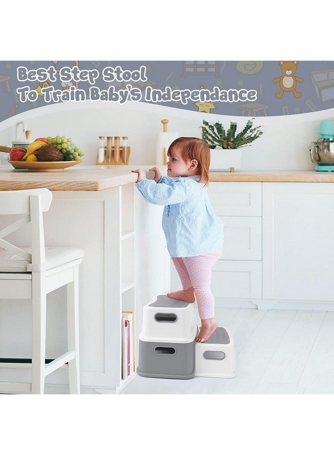 GAOMON 2 Step Stools for Kids, Anti-Slip Toddler Step Stool for Bathroom Sink, Two Step Stool for Toddlers Toilet Potty Training, Toddler Stool for Kitchen Counter Bedroom, Grey - Image 2
