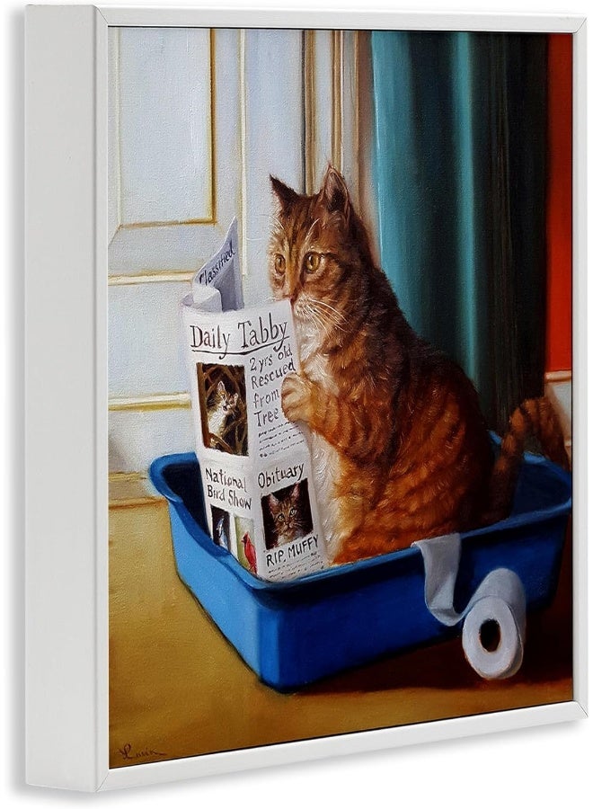 Home Trove Litter Box Reading Funny Cat Pet Painting, Design By Lucia Heffernan White Framed Wall Art, 12 X 12, Multi-Color - Image 3
