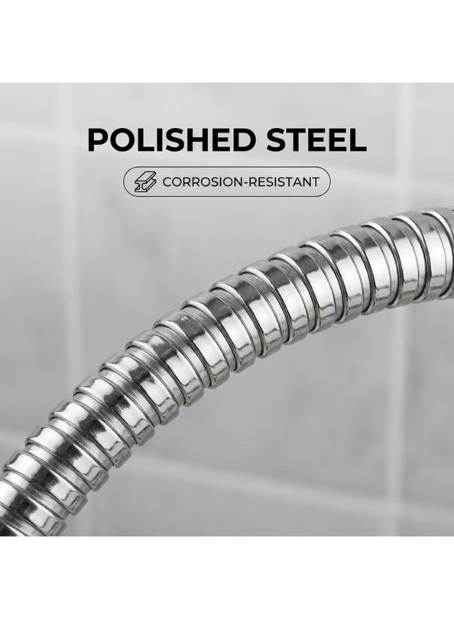 971 Junction Flexible Shower Hose, 1.5M  Expandable Stainless Steel Anti-Explosion, Universal Anti Kink Shower Hose, Replacement for Hand Showerhead Leak-Proof Rust Resistant Shower Pipe, Handheld Shower Pipe Chrome, Silver - Image 2