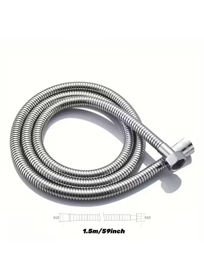 971 Junction Flexible Shower Hose, 1.5M  Expandable Stainless Steel Anti-Explosion, Universal Anti Kink Shower Hose, Replacement for Hand Showerhead Leak-Proof Rust Resistant Shower Pipe, Handheld Shower Pipe Chrome, Silver - Image 1