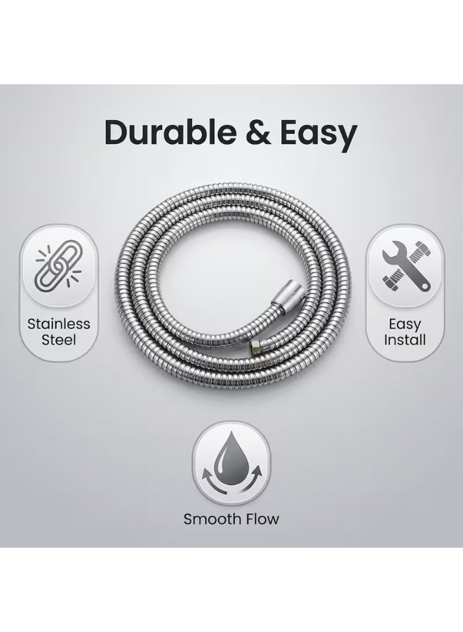 971 Junction Flexible Shower Hose, 1.5M  Expandable Stainless Steel Anti-Explosion, Universal Anti Kink Shower Hose, Replacement for Hand Showerhead Leak-Proof Rust Resistant Shower Pipe, Handheld Shower Pipe Chrome, Silver - Image 3
