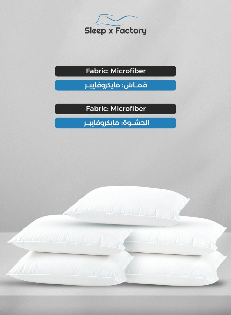 Sleep x Factory Premium Hotel Comfort Pillows – 5-Pack – Microfiber Cover, Hypoallergenic Fill – 800g - Image 1