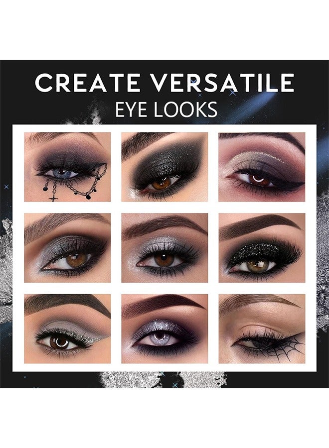ibcccndc Multi Colors Eyeshadow Palette ,Black Grey Silver Smokey Eyeshadow Palette, 9 Colors Cool Toned Matte Glitter Eyeshadow Palette Longlasting Waterproof Eye Shadow for Girls and Women - Image 3