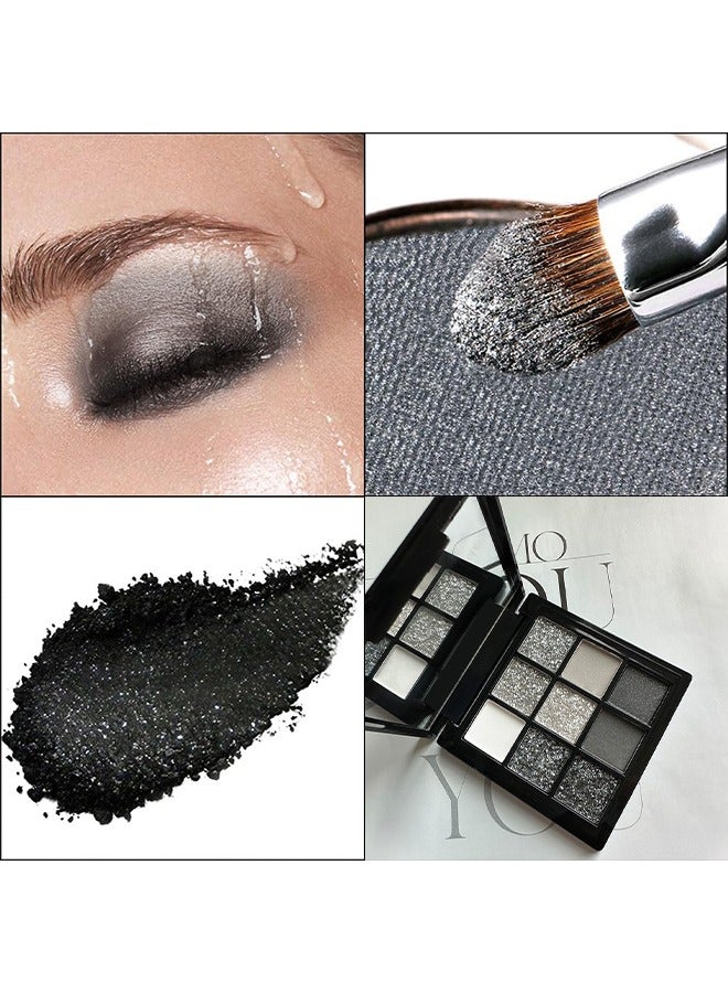 ibcccndc Multi Colors Eyeshadow Palette ,Black Grey Silver Smokey Eyeshadow Palette, 9 Colors Cool Toned Matte Glitter Eyeshadow Palette Longlasting Waterproof Eye Shadow for Girls and Women - Image 5