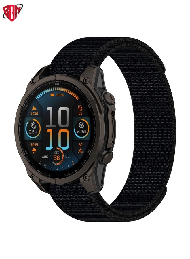 BGM For Garmin Fenix 8 AMOLED 43mm Nylon Hook and Loop Fastener 20mm Watch Band(Black)  - Image 1
