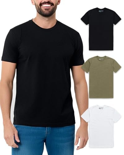 INTO THE AM Men's Plain Tees 3 Pack Multipack - Fitted Crewneck Gym Casual Workout Tshirts Shirts for Men (Black/Olive Green/White, Medium) - Image 1