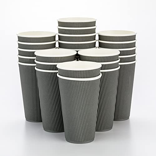 Restaurantware Restaurantware 16 Ounce Ripple Wall Disposable Coffee Cups 500 Insulated Gray Paper Tumblers with Rolled Rim Design Lids Sold Separately for Hot Drinks like Tea Hot Chocolate and More 