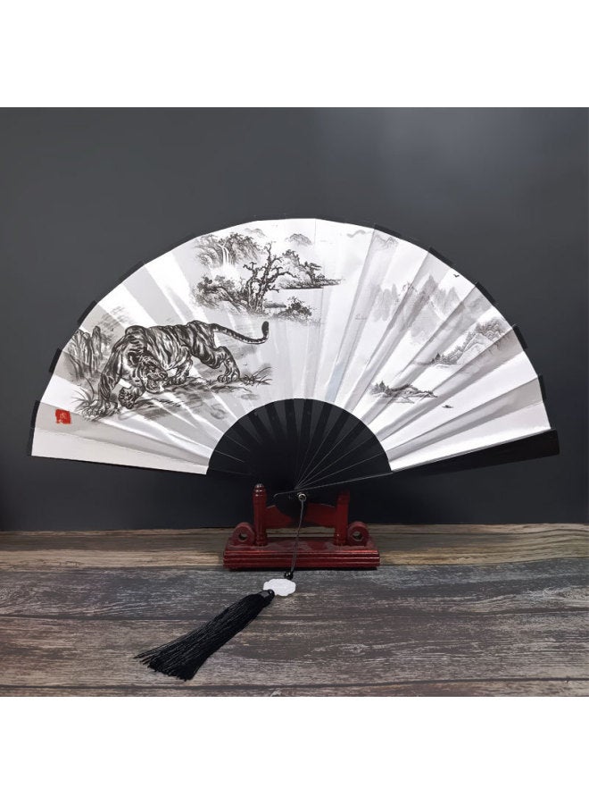 Chinese Style 8 Inch Plastic Fan With Tassel Pendant Antique Domineering Folding Fan Men's Hanfu Dance Silk Cloth Fan Wholesale-Specification:8inch Animal Fan-Colour:8inch Tassel Folding Fan-11 - Image 1