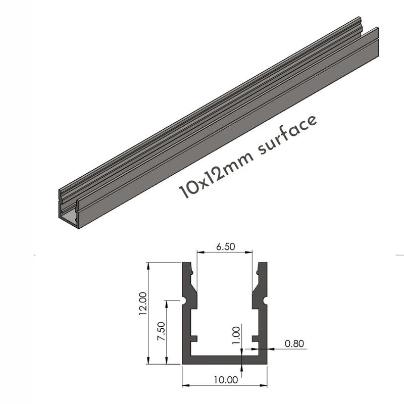 ABAJ أضواء أباج 10x12 مم شريط LED 1 متر ألومنيوم مستطيل سطح ضوء قنوات مع غطاء منتشر أغطية نهاية ومشابك تثبيت بدون LED حزمة من 3 - Image 2