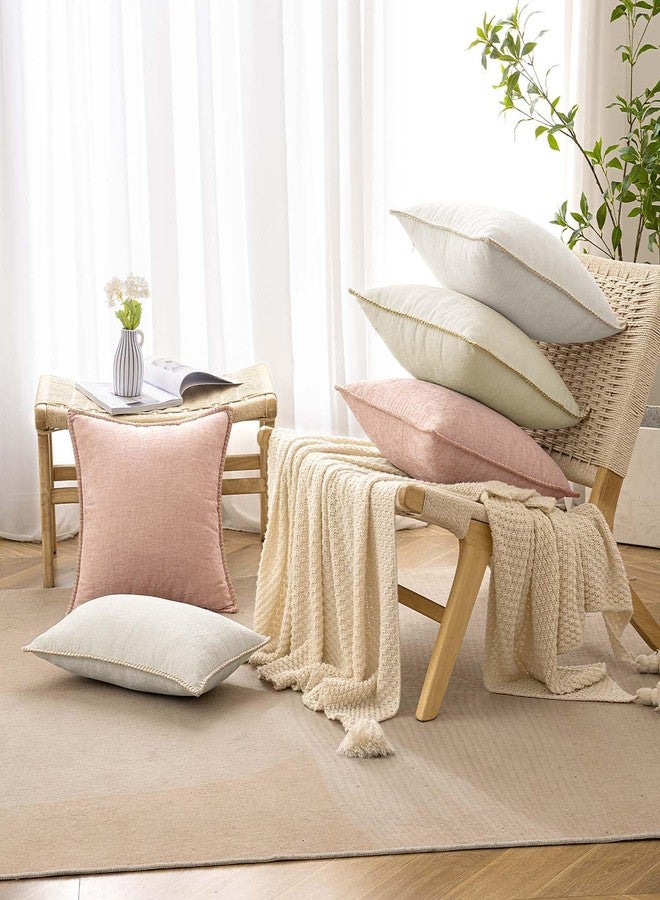 ANRODUO Pack of 2 Blush Pink Chenille Throw Pillow Covers 18x18 Inch Farmhouse Decorative Pillow Covers with Stitched Edge Soft Throw Pillows for Couch Sofa Bed and Living Room Spring Boho Home Decor - Image 4