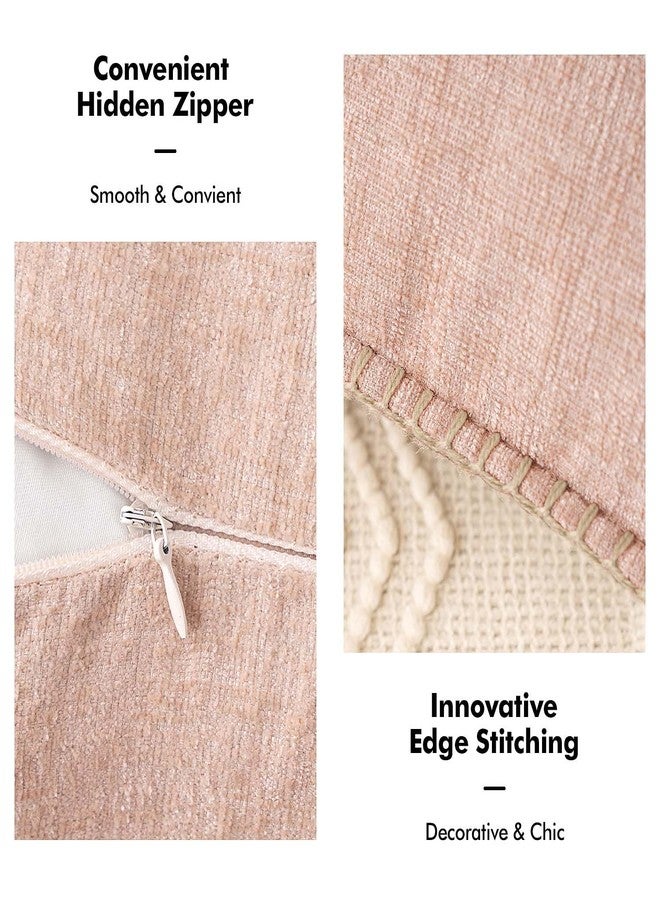 ANRODUO Pack of 2 Blush Pink Chenille Throw Pillow Covers 18x18 Inch Farmhouse Decorative Pillow Covers with Stitched Edge Soft Throw Pillows for Couch Sofa Bed and Living Room Spring Boho Home Decor - Image 3