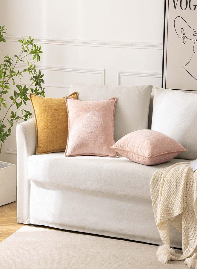 ANRODUO Pack of 2 Blush Pink Chenille Throw Pillow Covers 18x18 Inch Farmhouse Decorative Pillow Covers with Stitched Edge Soft Throw Pillows for Couch Sofa Bed and Living Room Spring Boho Home Decor - Image 5