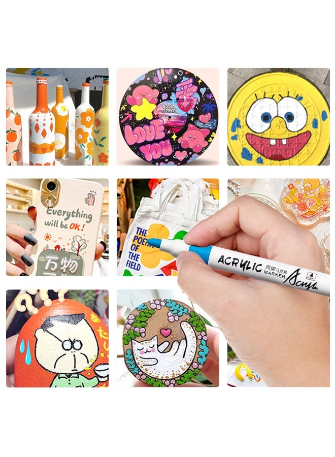 جورونب 60 لونًا من أقلام التلوين، أكريليك للفنانين البالغين، تلوين، رسم، رسوم متحركة، رسوم متحركة، رأس فرشاة للرسم على الصخور، الخشب، القماش، الحرف اليدوية، أدوات فنية - Image 4