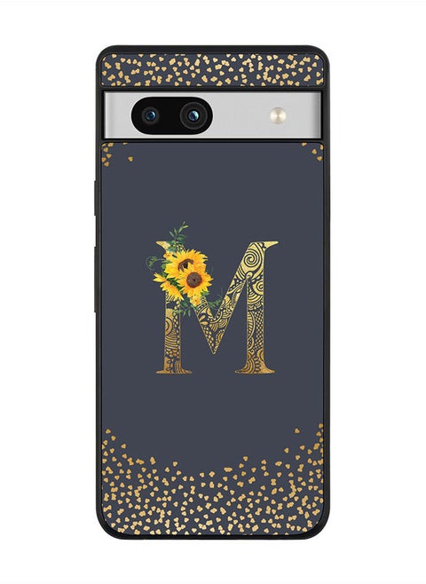 Rugged Black edge case for Google Pixel 7a 5G Slim fit Soft Case Flexible Rubber Edges Anti Drop TPU Gel Thin Cover -  Custom Monogram Initial Letter Floral Pattern Alphabet - M  (Grey )
