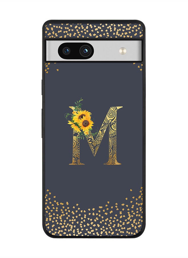 Rugged Black edge case for Google Pixel 7a 5G Slim fit Soft Case Flexible Rubber Edges Anti Drop TPU Gel Thin Cover -  Custom Monogram Initial Letter Floral Pattern Alphabet - M  (Grey )