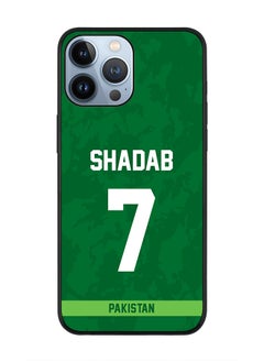 Rugged Black Edge Case iPhone 13 Pro Max, Slim fit Soft Case Flexible Rubber Edges Thin Cover - Player Name - Shadab Khan, Jersey Number- 7
