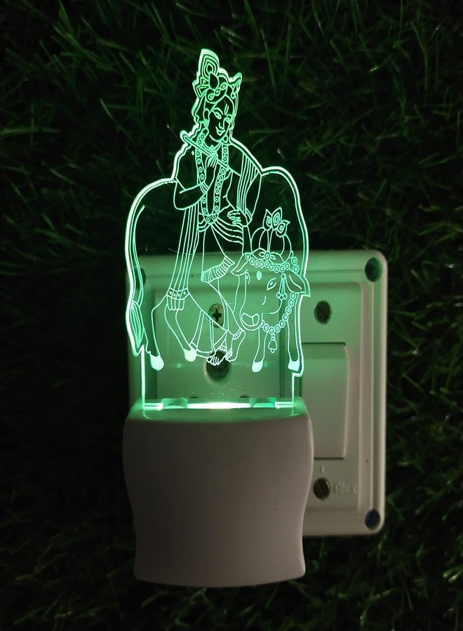 UKANI GOD Krishna with Cow 3D Illusion Acrylic Night Lamp, 7 Colors RGB Auto Colour Change Plug and Play Night Light, Office Light, Best for Gift - Pack of 1 (SD071,Multicolour, 3 Inch) - Image 3