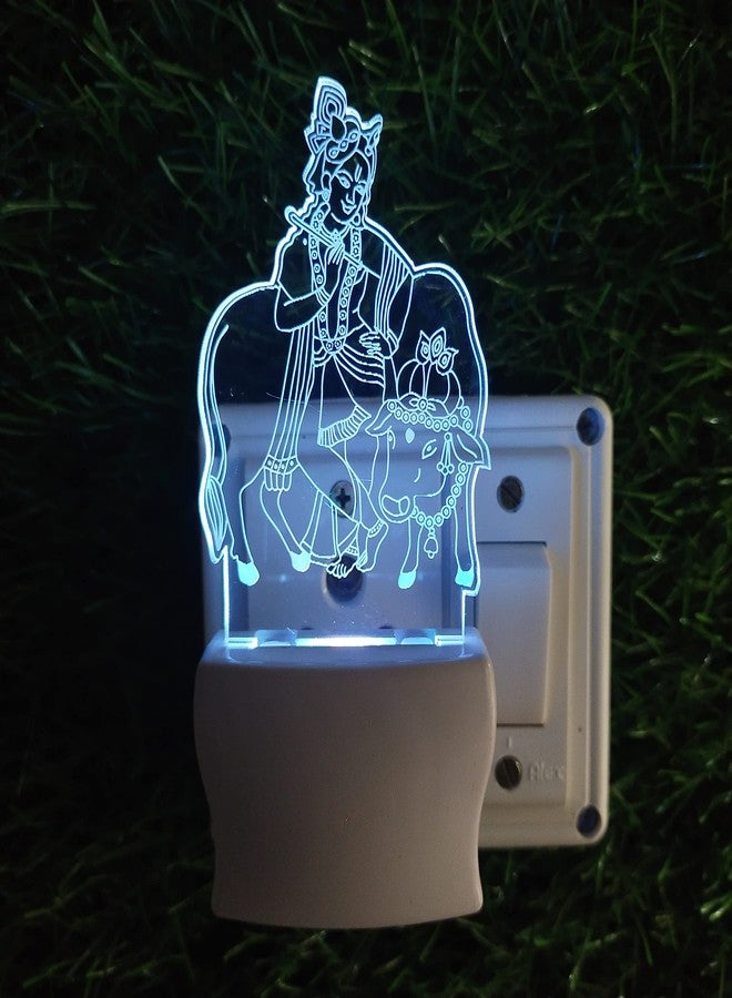 UKANI GOD Krishna with Cow 3D Illusion Acrylic Night Lamp, 7 Colors RGB Auto Colour Change Plug and Play Night Light, Office Light, Best for Gift - Pack of 1 (SD071,Multicolour, 3 Inch) - Image 1