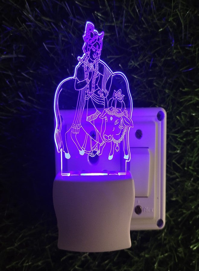 UKANI GOD Krishna with Cow 3D Illusion Acrylic Night Lamp, 7 Colors RGB Auto Colour Change Plug and Play Night Light, Office Light, Best for Gift - Pack of 1 (SD071,Multicolour, 3 Inch) - Image 4