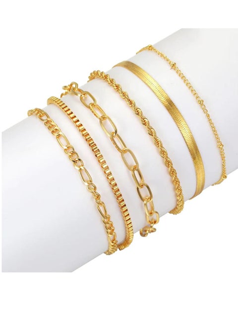 Goodern 6PCS Women Bangle Bracelets Set,Stackable Dainty Bracelets,Multi-Element  Set Bracelet,Adjustable Link Chain,Simple Gold Costume Jewelry Gift for Men Women Teens