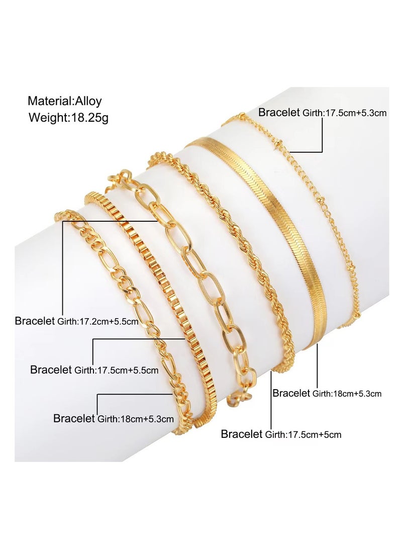 Laseta - Goodern 6PCS Women Bangle Bracelets Set,Stackable Dainty Bracelets,Multi-Element  Set Bracelet,Adjustable Link Chain,Simple Gold Costume Jewelry Gift for Men Women Teens - Image 1