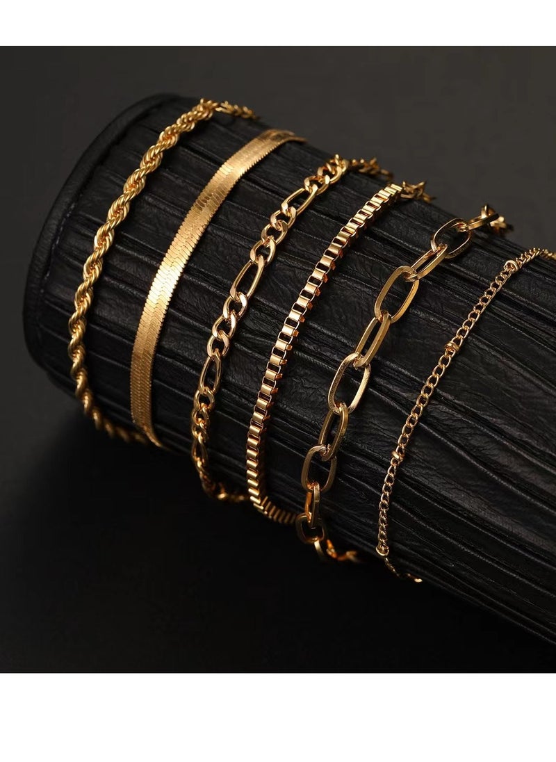 Laseta - Goodern 6PCS Women Bangle Bracelets Set,Stackable Dainty Bracelets,Multi-Element  Set Bracelet,Adjustable Link Chain,Simple Gold Costume Jewelry Gift for Men Women Teens - Image 1