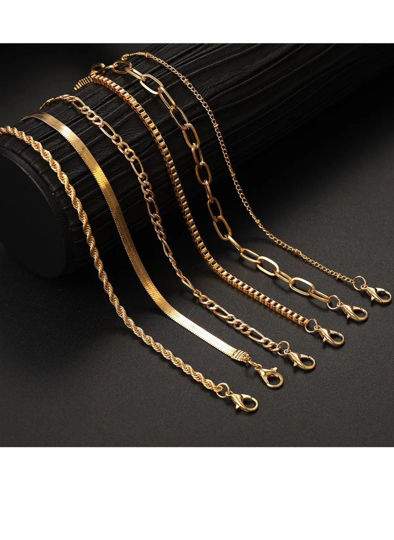 Laseta - Goodern 6PCS Women Bangle Bracelets Set,Stackable Dainty Bracelets,Multi-Element  Set Bracelet,Adjustable Link Chain,Simple Gold Costume Jewelry Gift for Men Women Teens - Image 1