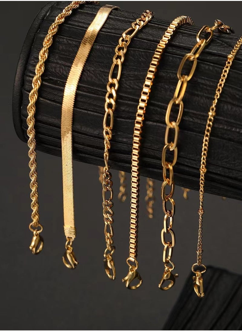 Laseta - Goodern 6PCS Women Bangle Bracelets Set,Stackable Dainty Bracelets,Multi-Element  Set Bracelet,Adjustable Link Chain,Simple Gold Costume Jewelry Gift for Men Women Teens - Image 1