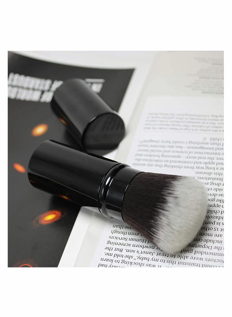 Blush Brush Artificial Wool Portable Face Powder Brush with Cover, Professional Retractable Flat Top Liquid Powder Foundation Brush for Blending Liquid