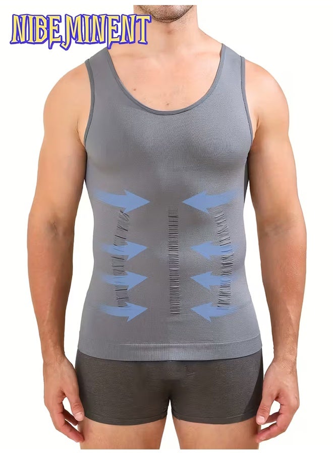 NIBEMINENT Men's Compression Slimming Vest, Breathable Chest Binder Tank Top, Sleeveless Fitness Training Shirt, Wide Shoulder Fitted Base Layer, Gym Wear, Activewear Top, Sleeveless Design, Sporty Look, Highperformance Fabric, Moisturewicking Shirt, Body - Image 3