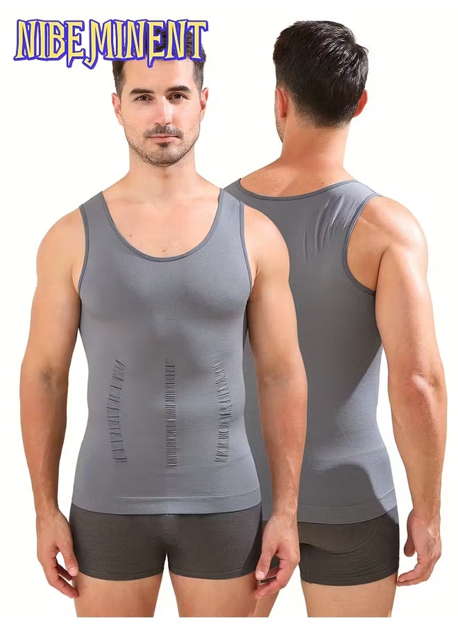 NIBEMINENT Men's Compression Slimming Vest, Breathable Chest Binder Tank Top, Sleeveless Fitness Training Shirt, Wide Shoulder Fitted Base Layer, Gym Wear, Activewear Top, Sleeveless Design, Sporty Look, Highperformance Fabric, Moisturewicking Shirt, Body - Image 4