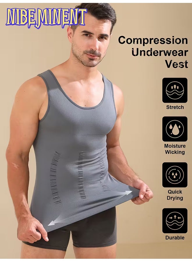 NIBEMINENT Men's Compression Slimming Vest, Breathable Chest Binder Tank Top, Sleeveless Fitness Training Shirt, Wide Shoulder Fitted Base Layer, Gym Wear, Activewear Top, Sleeveless Design, Sporty Look, Highperformance Fabric, Moisturewicking Shirt, Body - Image 2